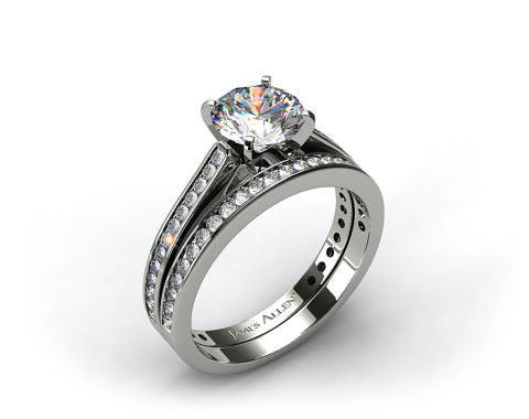 18k White Gold Thin Channel Set Round Shaped Diamond Engagement Ring & .28ct Channel Set Wedding Band